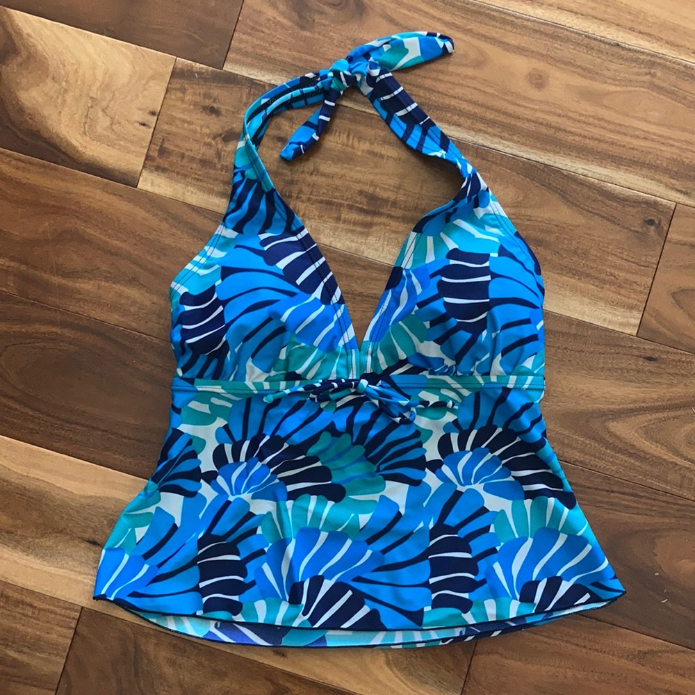 Shore Shapes tankini top - in navy and turquoise blues - size M